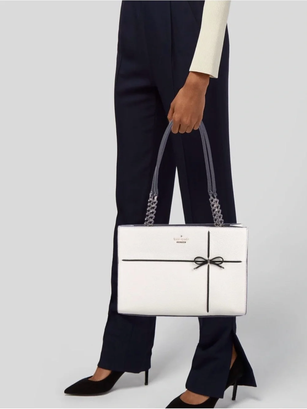 kate spade Cream Shoulder Bag with Black Trim and Bow Detail